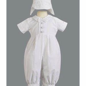 Boy's christening baptism long romper with hat
